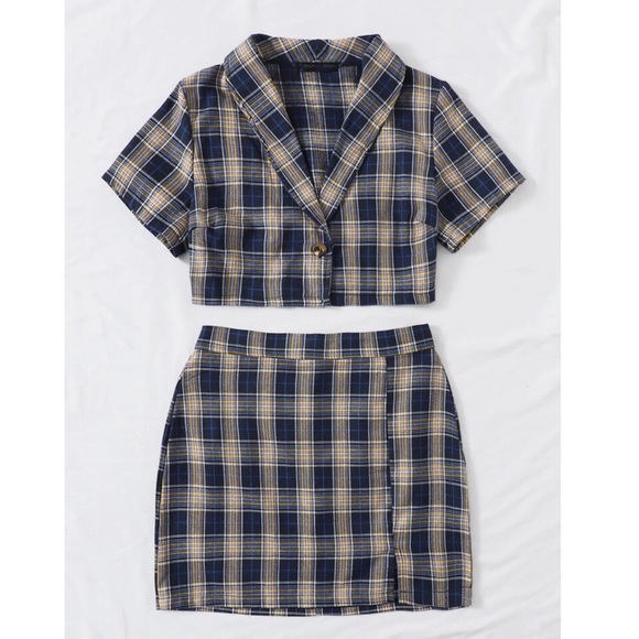 COPY - SHEIN SINGLE BUTTON TARTAN BLOUSE & SKIRT … - Picture 1 of 6